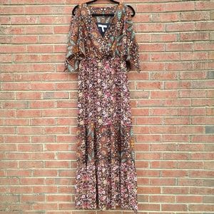 BCBGeneration Floral Mixed Print Flutter Sleeve Maxi Dress Size M